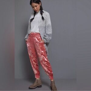 Anthropologie Rosie Embroidered Velvet Joggers